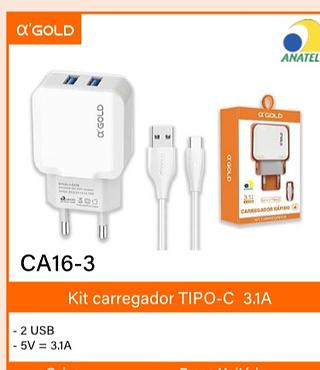 CARREGADOR USB COM CABO v8 A GOLD CA27-1 ( 30w USB) TURBO 6.0 A